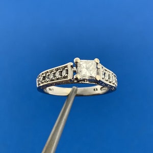 Designer 14K White Gold Princess Diamond Solitaire Accented Engagement Ring