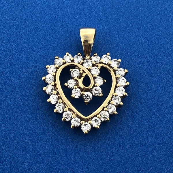 Designer JJT Sterling Silver Vermeil Gold Tone Cubic Zirconia CZ Heart Pendant