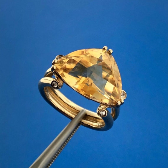 Gorgeous 14k Yellow Gold Faceted Triangle Citrine… - image 2