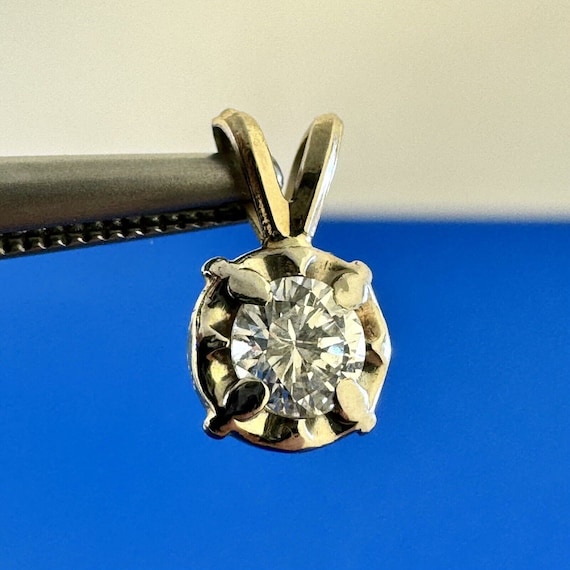 Vintage 14K Yellow Gold Round Diamond Petite Roun… - image 1