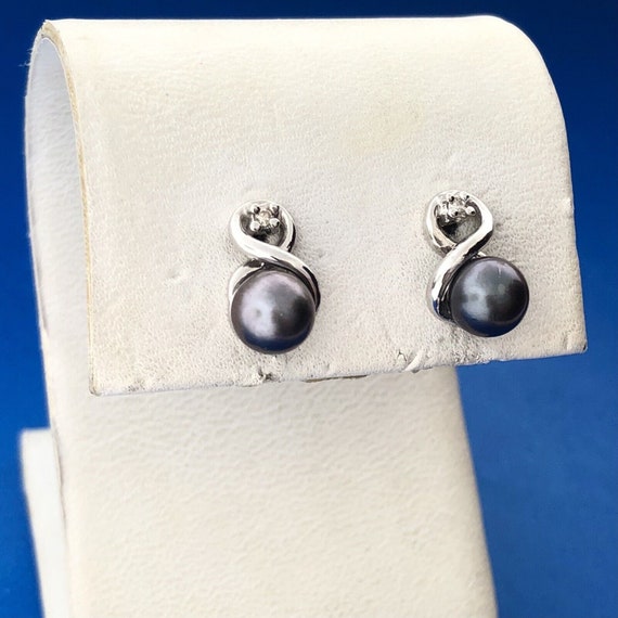 14k White Gold Black Pearl Diamond Modernist Swir… - image 1