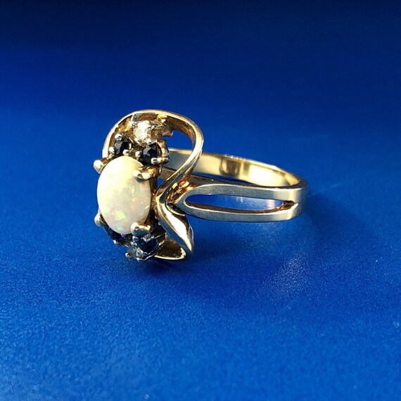 Retro 14K Yellow Gold Diamond Sapphire Opal Moder… - image 3