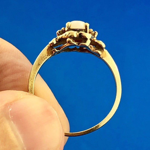Retro 10K Yellow Gold Oval Opal Diamond Accent Oc… - image 7