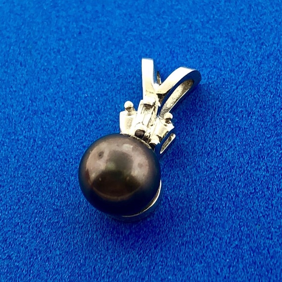 Designer 14K White Gold Black Pearl Diamond Charm… - image 3