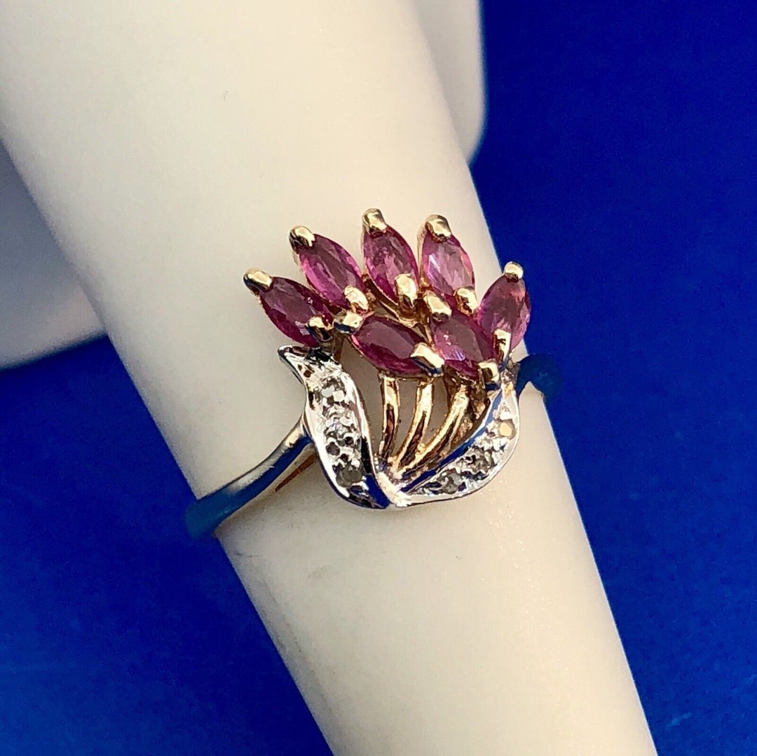 Thl Rings Images Vintage Designer THL 10K Yellow Gold Pink Spinel Diamond Cluster ...