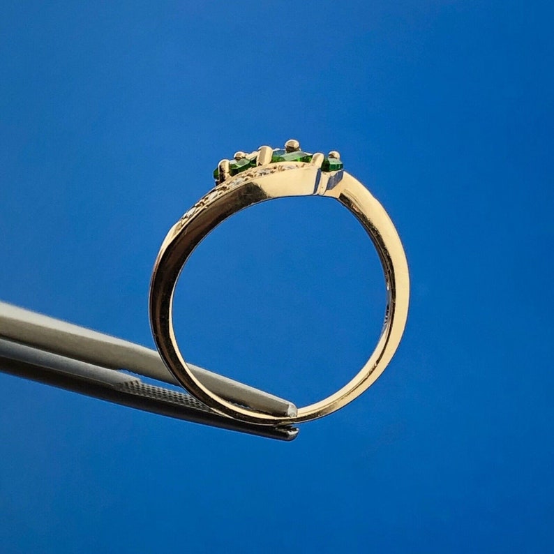 10k Yellow Gold Emerald Cut Green Tourmaline Diamond Accent Bypass Ring ...