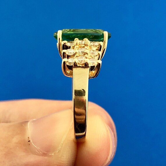 Designer 14K Yellow Gold Lab Created Emerald Diam… - image 9