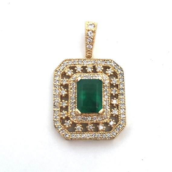 Designer 14K Yellow Gold Emerald Diamond Triple H… - image 2