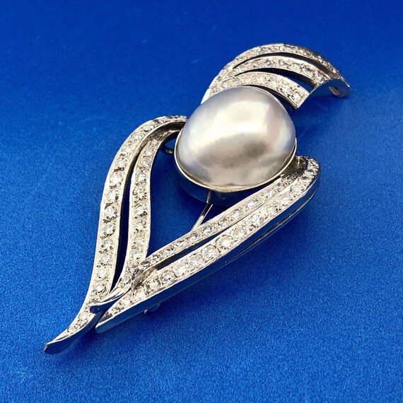 Art Deco 18K White Gold Diamond Gray Mabe Pearl D… - image 4