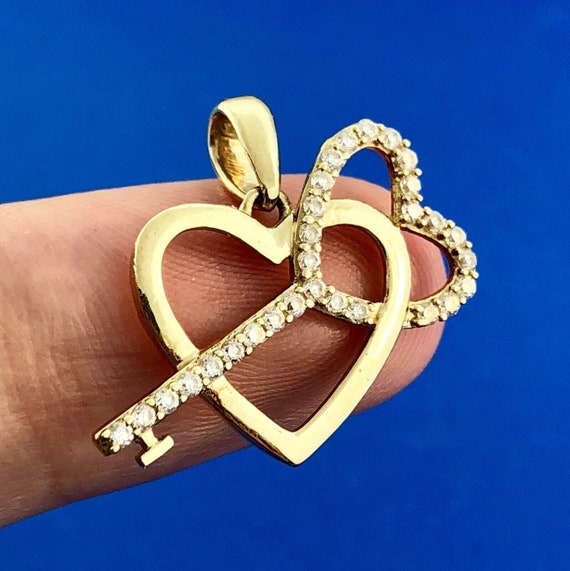 Designer 10K Yellow Gold Diamond Key To My Heart … - image 4
