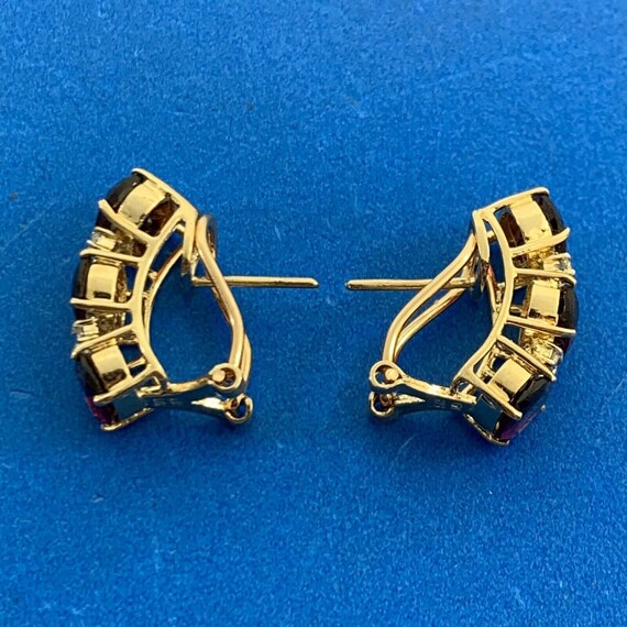 Vintage Garnet Diamond Huggie Stud Earring Pair - image 7