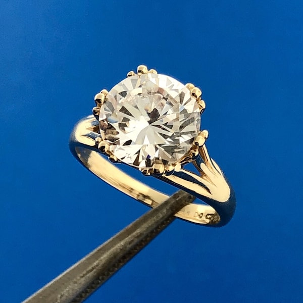 Diamonique 14K Yellow Gold Cubic Zirconia CZ Solitaire Statement Engagement Ring