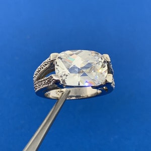 Designer Sterling Silver 925 Cushion Cubic Zirconia CZ Statement Cocktail Ring