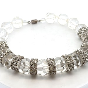 Runway Couture Clear Faceted Lucite Beaded Rhinestone Accent Collar Necklace
