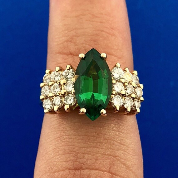 Designer 14K Yellow Gold Lab Created Emerald Diam… - image 5