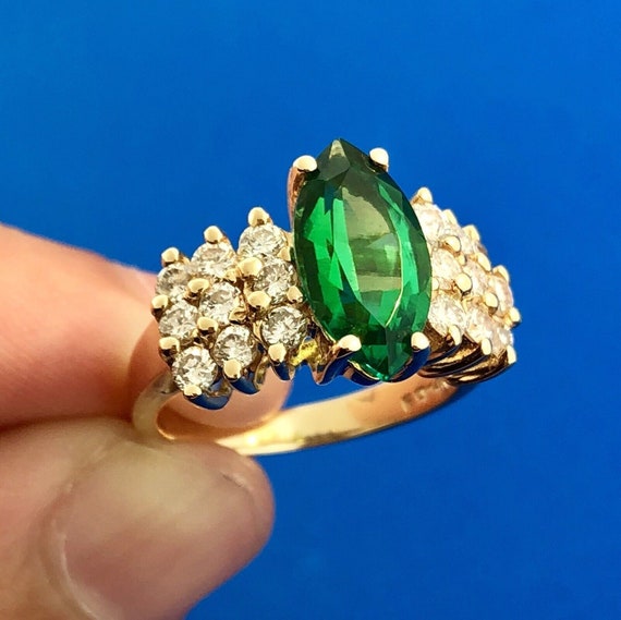 Designer 14K Yellow Gold Lab Created Emerald Diam… - image 6