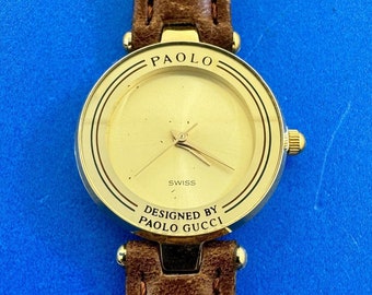 Vintage Paolo Gucci Designed By Paolo Gucci Brown Leather Wristwatch PG707YC