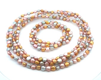 Honora Gold Silver Pink Pearl 4 Piece Statement 3 Bracelet 1 Necklace Lot