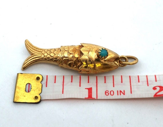 Retro 18K Yellow Gold Turquoise Articulated Fish … - image 8