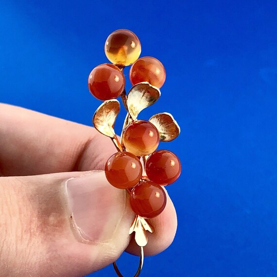 Estate 14K Yellow Gold Carnelian Bead Berry Vine … - image 6