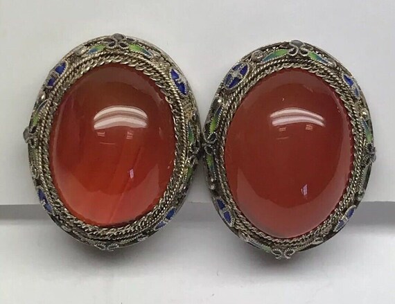 Vtg Artisan Sterling Silver Carnelian Cloisonne F… - image 1