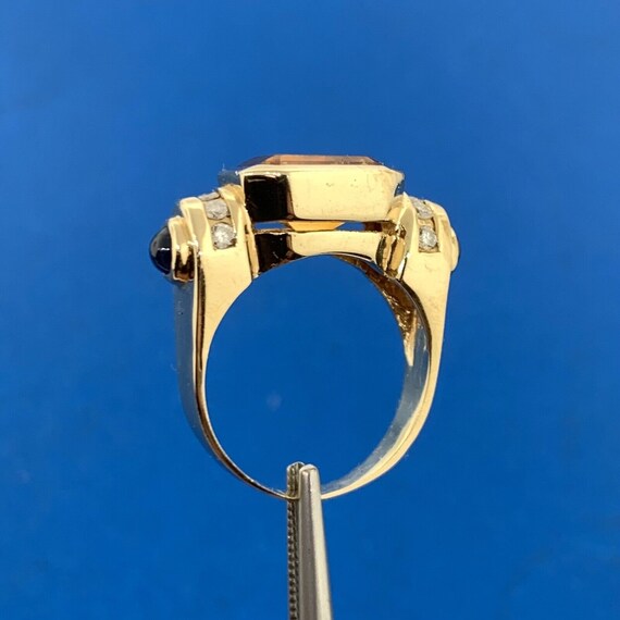 Retro 14K Yellow Gold Citrine Solitaire Sapphire … - image 6