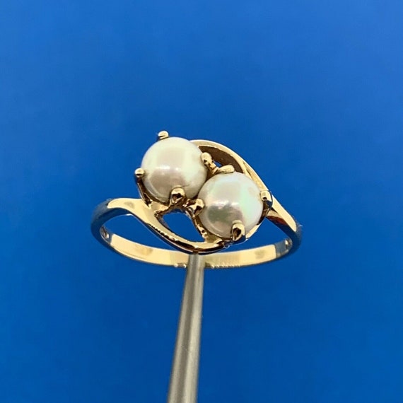 10K Yellow Gold Pearl Duo Bypass Cocktail Ring - image 5