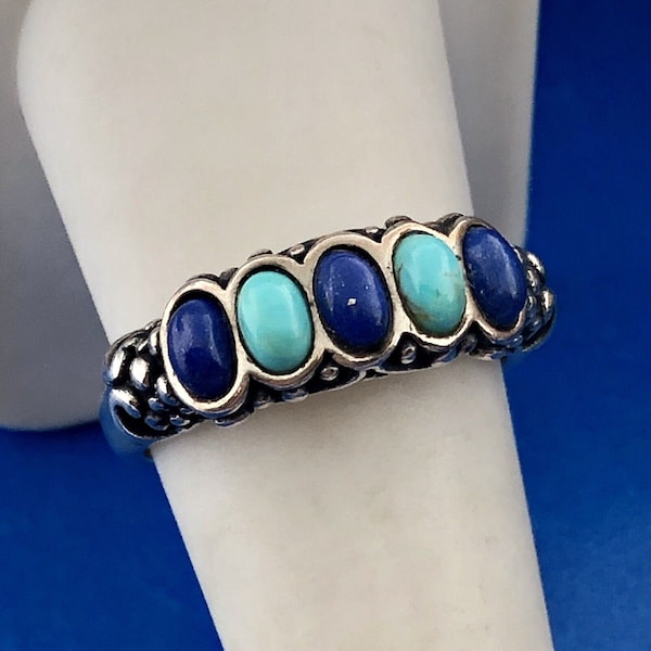 Vintage Carolyn Pollack Relios Sterling Silver 925 Turquoise Lapis Band Ring