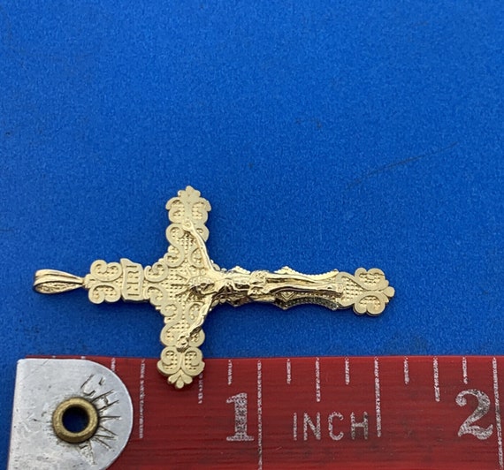 Designer 10K Yellow Gold Textured Crucifix Cross … - image 7