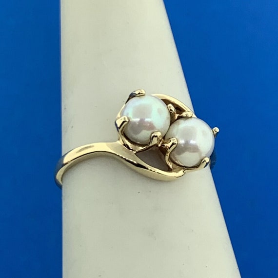 10K Yellow Gold Pearl Duo Bypass Cocktail Ring - image 2