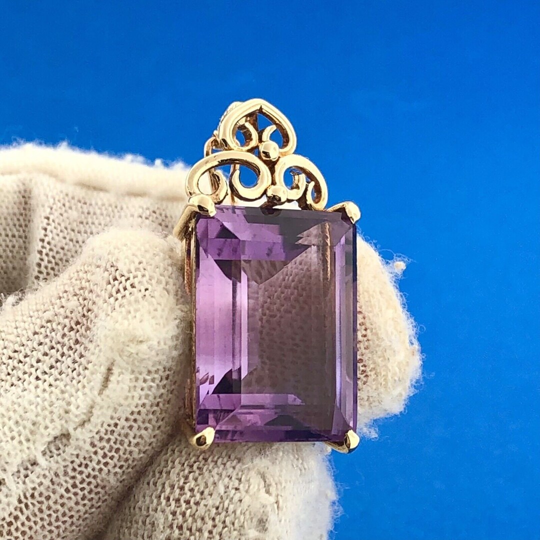 Estate 14K Yellow Gold Rectangular Cut Amethyst Statement Enhancer ...