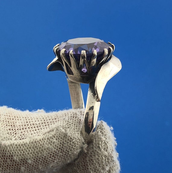 Modernist Artisan Sterling Silver 925 Purple Sapp… - image 3