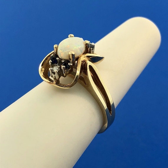 Retro 14K Yellow Gold Diamond Sapphire Opal Moder… - image 4