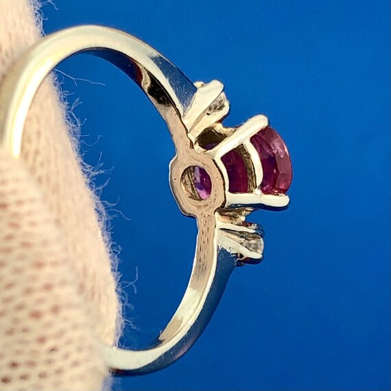 Vintage 14K White Gold Oval Ruby Solitaire Diamon… - image 9