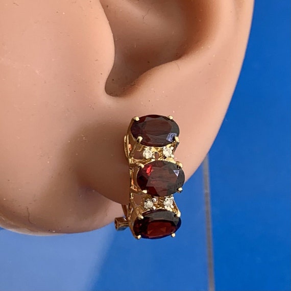 Vintage Garnet Diamond Huggie Stud Earring Pair - image 4