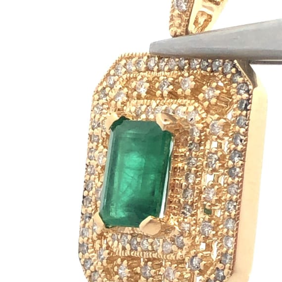 Designer 14K Yellow Gold Emerald Diamond Triple H… - image 4
