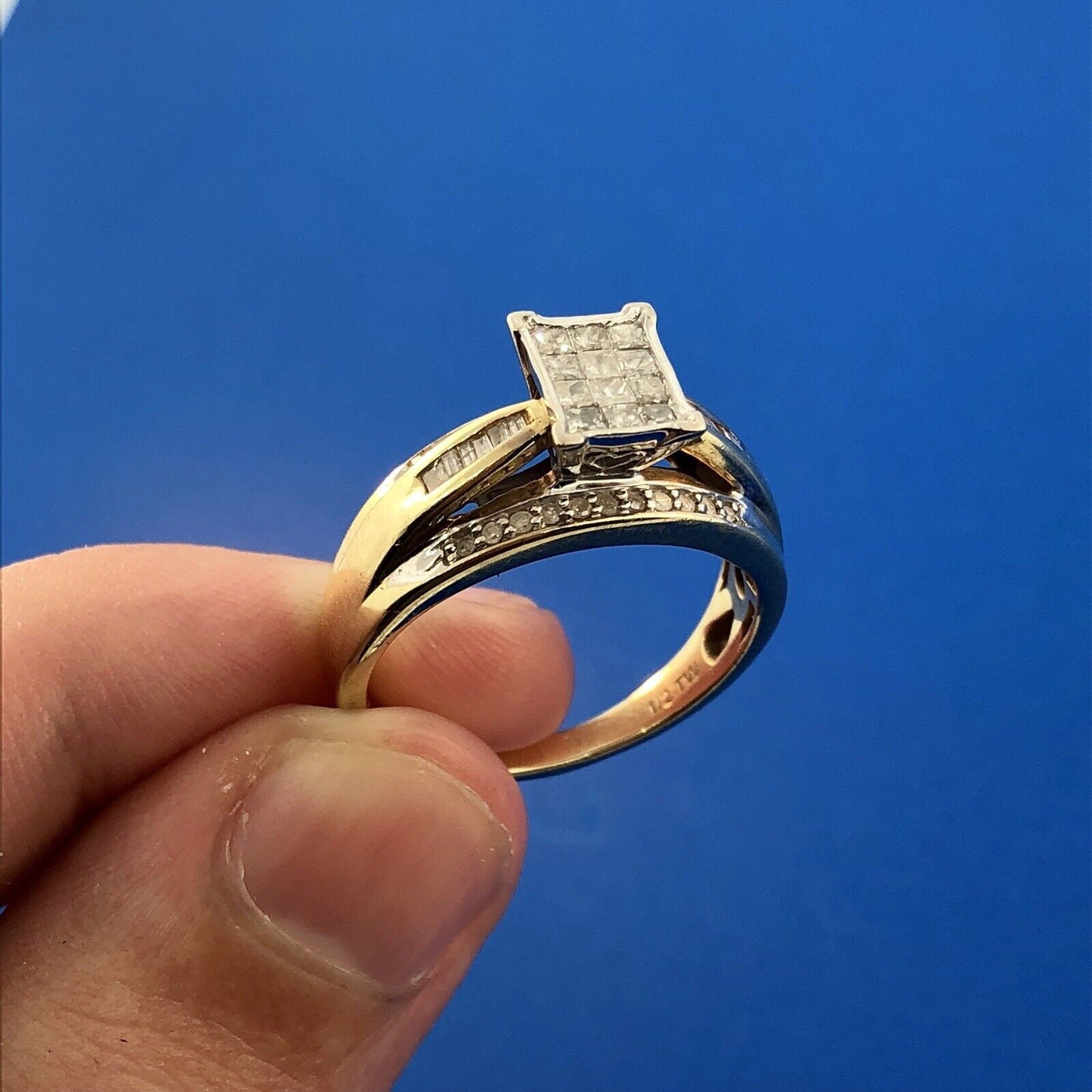 Vintage ZEI 10K Yellow White Gold Diamond Cluster Empire