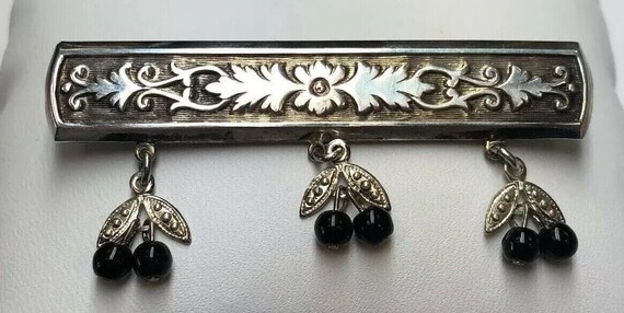 Art Deco Art Nouveau Sterling Silver 925 Black On… - image 2