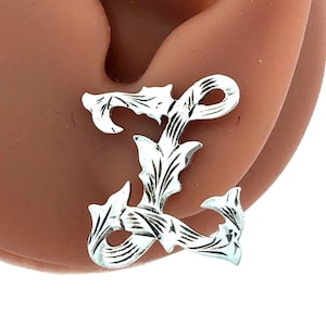Designer 925 Sterling Silver Vine Detail Cursive Initial Letter Z Stud Earrings