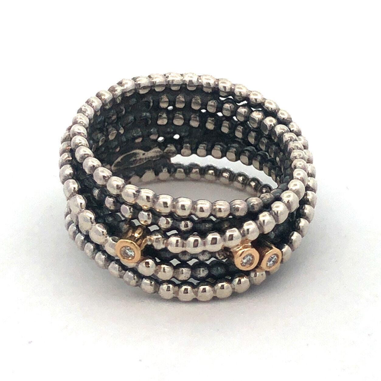 PANDORA 925 Sterling Silver 14K Gold Diamond Entangled Beauty 190242D Band Ring