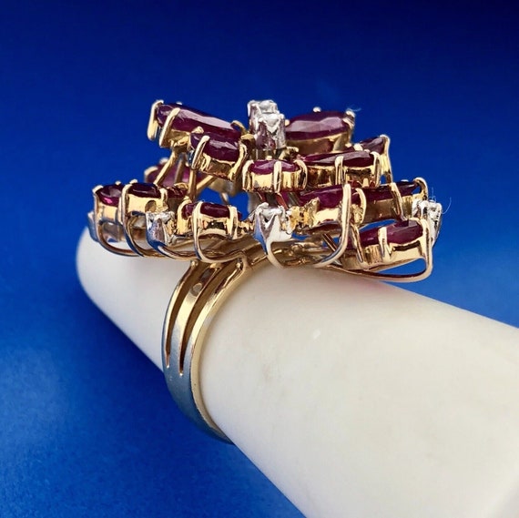 Exquisite Vintage 14K Yellow Gold Ruby Diamond Cl… - image 4