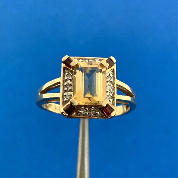 Designer 10K Yellow Gold Citrine Garnet Diamond N… - image 3