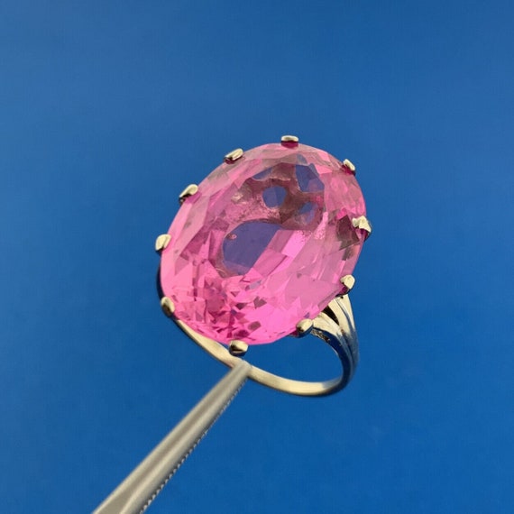 Designer 10k White Gold Oval Cut Hot Pink Sapphir… - image 2
