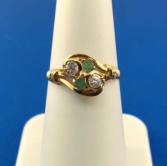 Vintage 18K Yellow Gold Cubic Zirconia Emerald An… - image 3