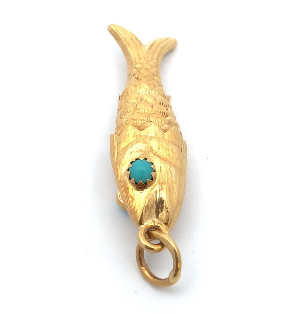 Retro 18K Yellow Gold Turquoise Articulated Fish … - image 4