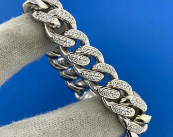 Custom 10K White Gold Diamond Encrusted Cuban Link Heavy Bracelet