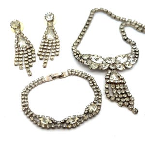 Vintage Silver Tone Rhinestone 4 Piece Rhinestone Statement Bling Jewelry Lot