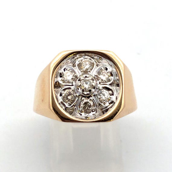 Vintage TruBrite 10K Yellow Gold Diamond Cluster Square Top Cocktail Ring
