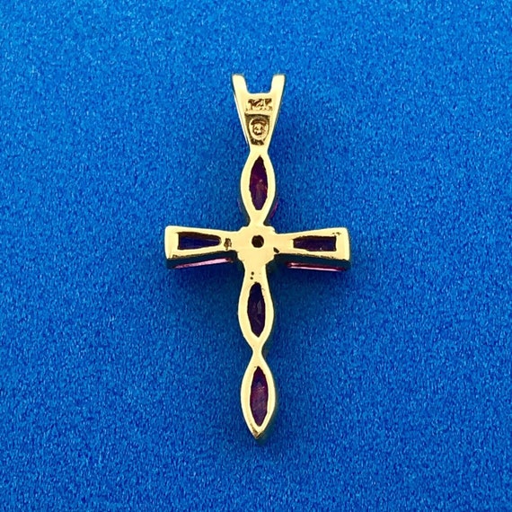 Vintage 14K Yellow Gold Ruby Diamond Cross Religi… - image 6