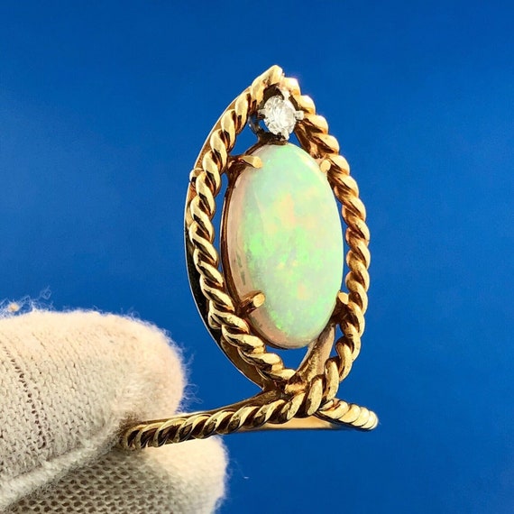 Custom Estate 18K Yellow Gold Oval Opal Diamond A… - image 4